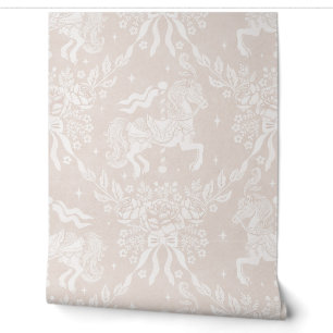 Creamy Beige Rococo Carousel Horses & Florals Wallpaper