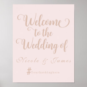 Creamy Beige Wedding Welcome Hashtag Wedding Sign