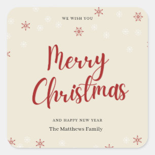Creamy Biege And Snowflake Merry Christmas Square Sticker