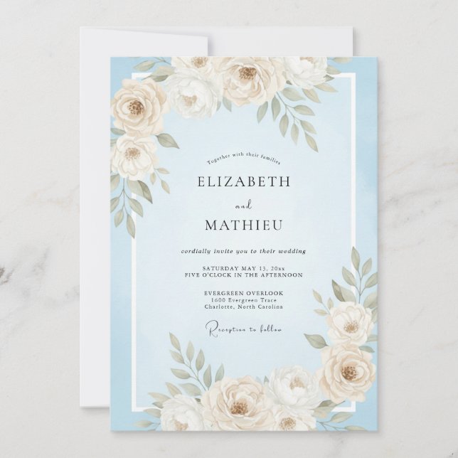 Creamy Blossom Leaf Wedding Invitation (Front)