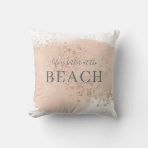 Creamy Blush Pink Blue and Gold Beach Cushion