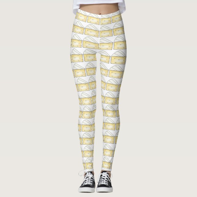 Creamy Brie Cheese Foodie Food Print Leggings (Front)