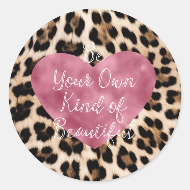 Creamy Brown Black Leopard Heart Beautiful Classic Round Sticker (Front)