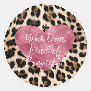 Creamy Brown Black Leopard Heart Beautiful Classic Round Sticker