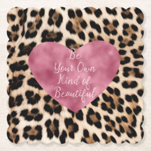 Creamy Brown Black Leopard Heart Beautiful Paper Coaster