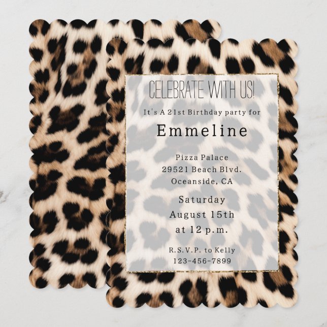 Creamy Brown Black Leopard   Invitation (Front/Back)