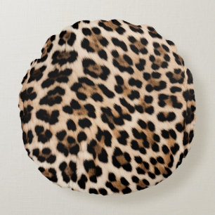 Creamy Brown Black Leopard   Round Cushion