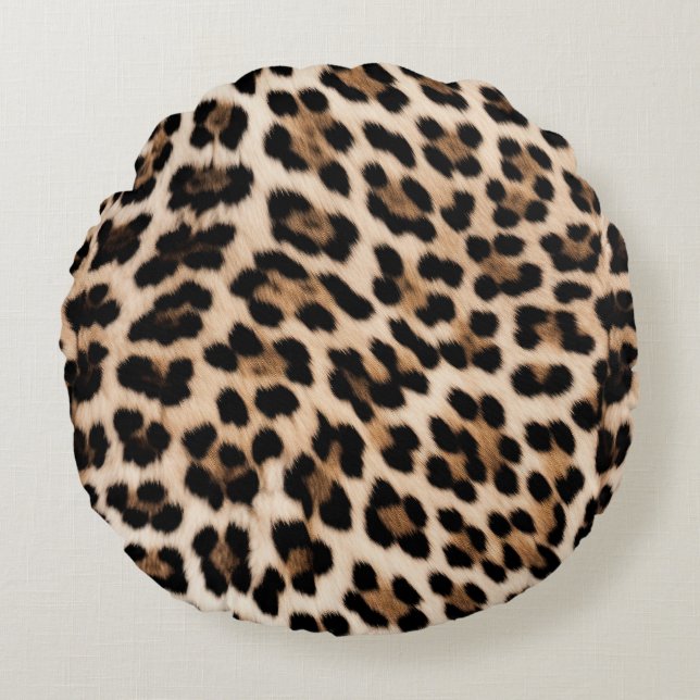 Creamy Brown Black Leopard   Round Cushion (Front)