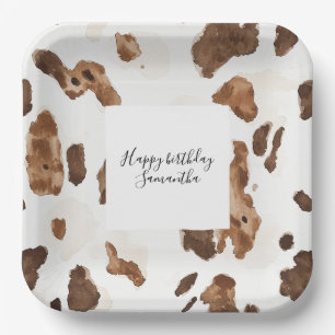 Creamy Brown Chocolate Cow Print Animal Birthday Paper Plate
