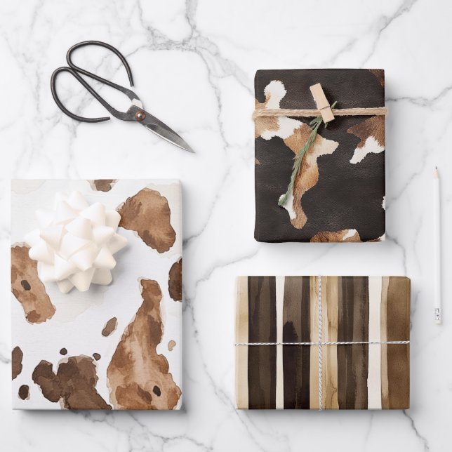 Creamy Brown Chocolate Cow Print Animal Birthday Wrapping Paper Sheet (Front)