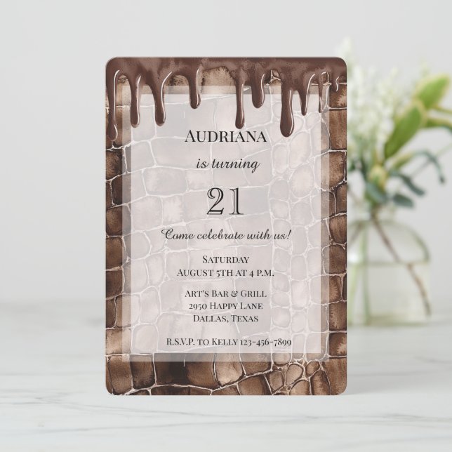 Creamy Brown Chocolate Drips Birthday Invitation (Standing Front)