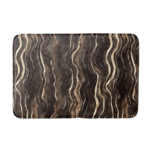 Creamy Brown Chocolate Gold Wavy Stripes Christmas Bath Mat