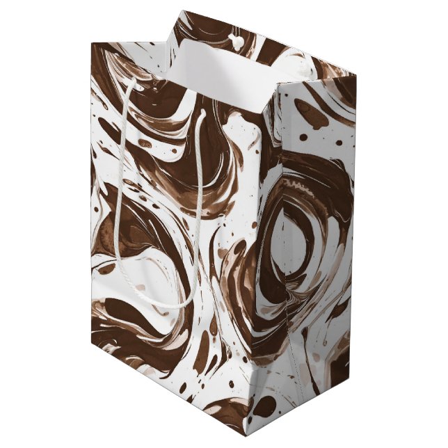 Creamy Brown Chocolate Swirls Birthday Medium Gift Bag (Front Angled)