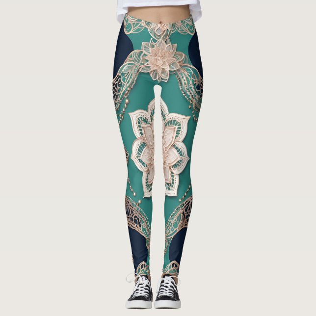 Creamy Emerald AI art  Leggings (Front)