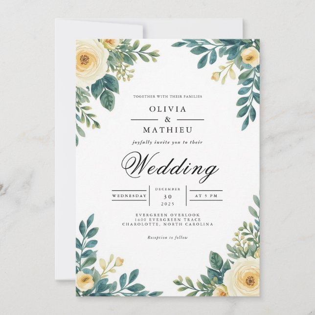 Creamy Floral Arch Botanical Wedding Invitation (Front)