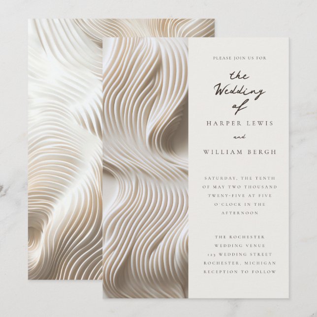 Creamy flowing ivory wedding invitation (Front/Back)