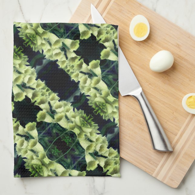 Creamy Foxglove Flower Abstract Pattern     Tea Towel (Quarter Fold)