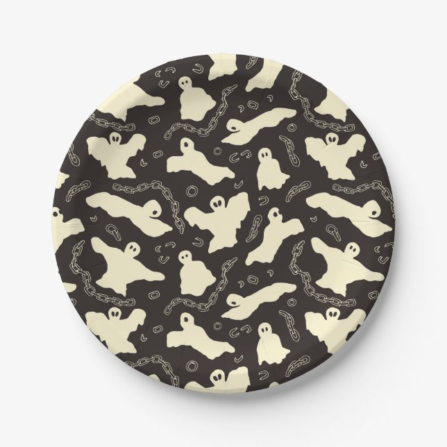 Creamy Ghosts - Halloween pattern. Paper Plate (Front)