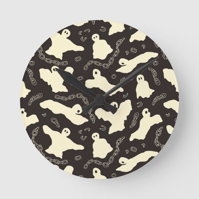 Creamy Ghosts - Halloween pattern. Round Clock (Front)