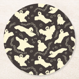 Creamy Ghosts - Halloween pattern. Round Paper Coaster