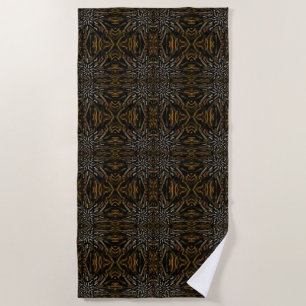 Creamy Golden Yellows Raked Pattern On Black Beach Towel