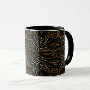 Creamy Golden Yellows Raked Pattern On Black Mug