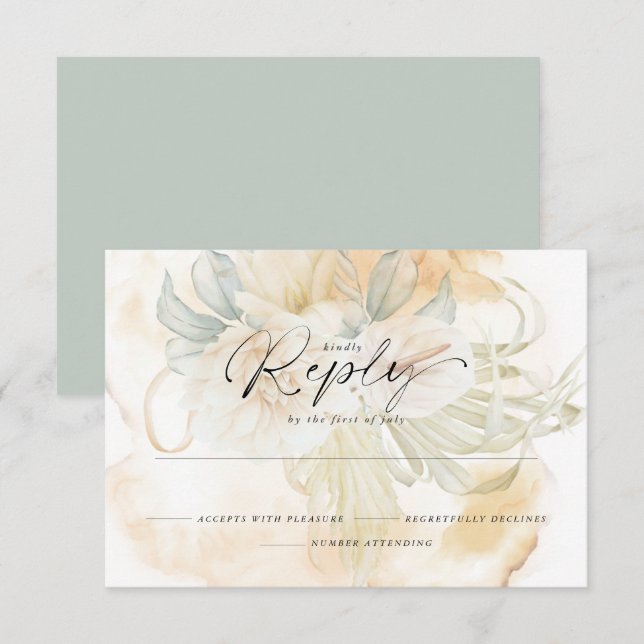 Creamy Goldenrod Yellow Floral Reply RSVP Card (Front/Back)