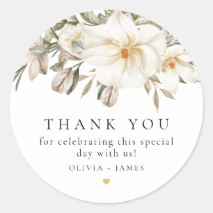 Creamy Ivory Watercolor Floral Thank You Favour Classic Round Sticker