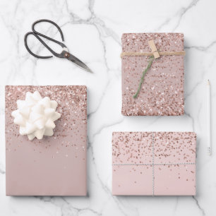 Creamy Mauve Rose Gold Glitter Sparkle Wrapping Paper Sheet