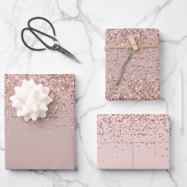 Creamy Mauve Rose Gold Glitter Sparkle Wrapping Paper Sheet (Front)