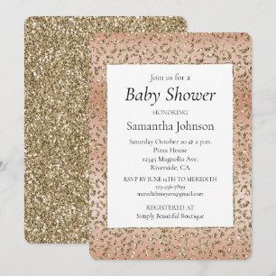 Creamy Peach Glitter Gold Leopard Print   Invitation