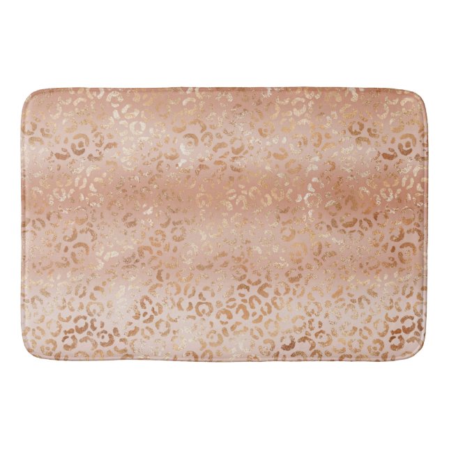 Creamy Peach Rose Blush Leopard Print  Bath Mat (Front)