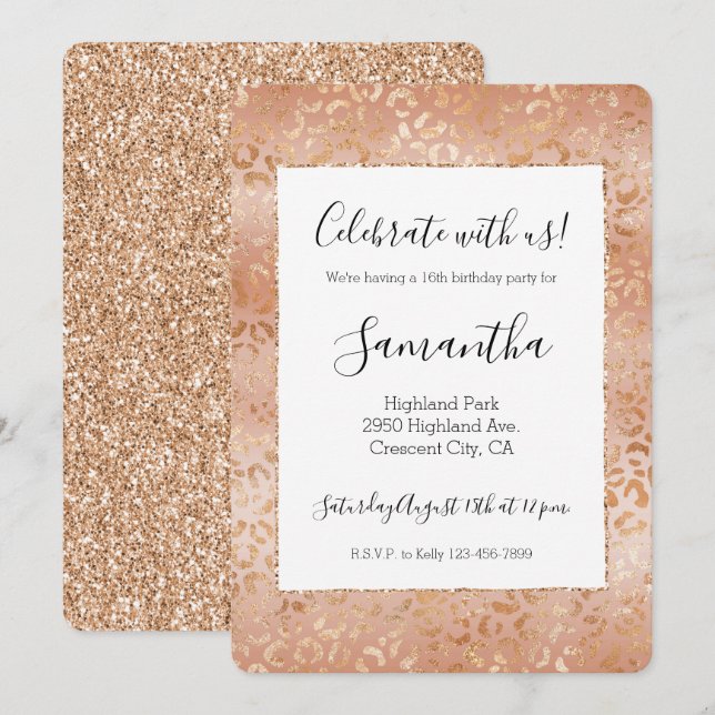 Creamy Peach Rose Blush Leopard Print  Invitation (Front/Back)