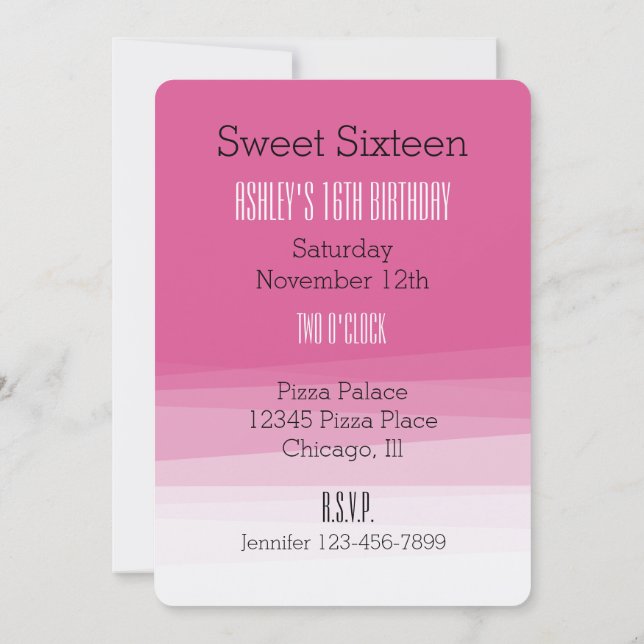 Creamy Pink Ombre Watercolor Sweet Sixteen Invitation (Back)
