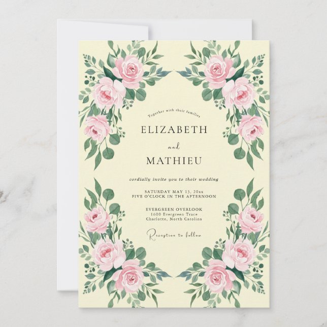 Creamy Pink Petal Wedding Invitation (Front)