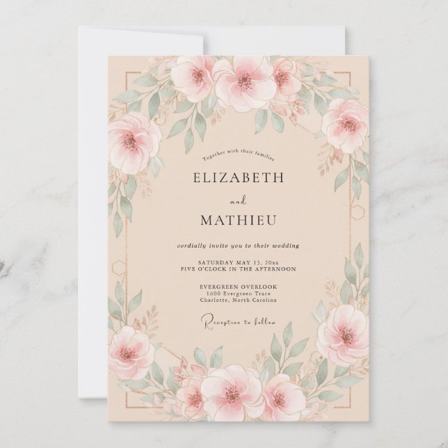 Creamy Pink Wreath Wedding Invitation (Front)