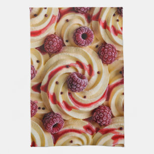 Creamy Raspberry Swirl - Sweet Dessert Aesthetic Tea Towel