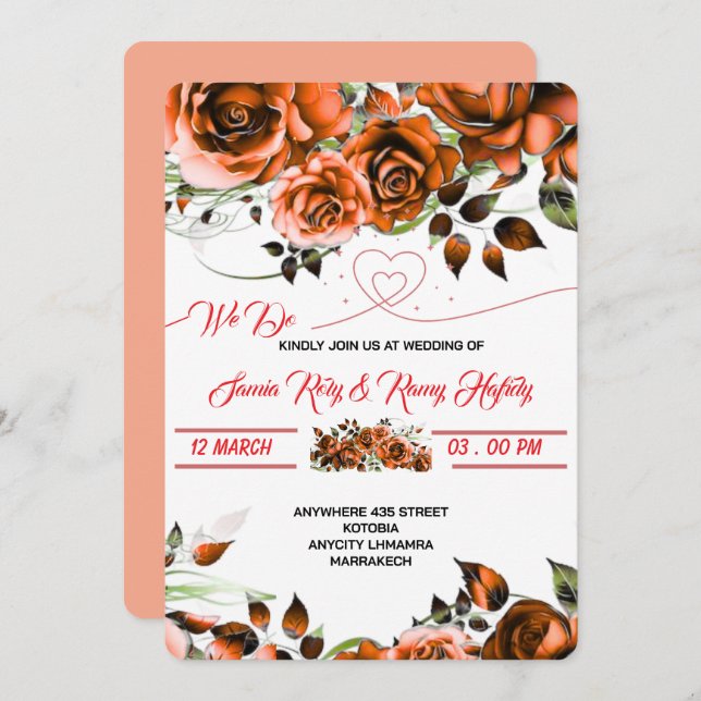 Creamy Rose Wedding Invitation Template | Printabl (Front/Back)