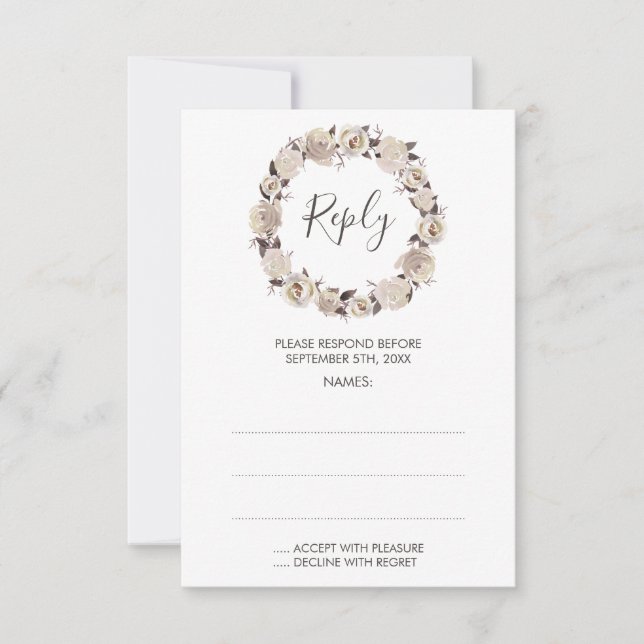 Creamy Rose Wreath Wedding Reply Cards (Front)