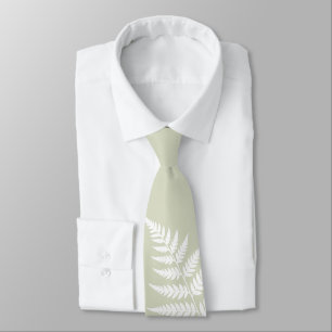 Creamy Sage Green White Fern Wedding Tie