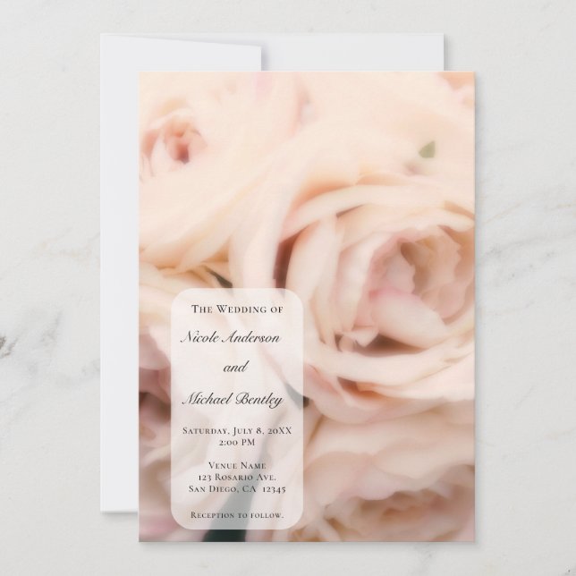Creamy Soft Pink Peach Roses Elegant Wedding   Invitation (Front)