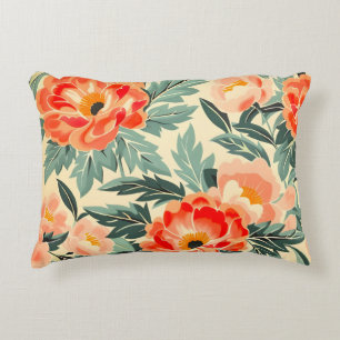 Creamy Vintage Peach Blossom Watercolor Decorative Cushion