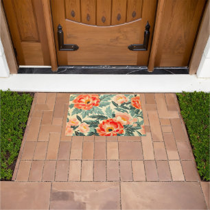 Creamy Vintage Peach Blossom Watercolor Doormat