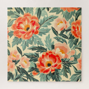 Creamy Vintage Peach Blossom Watercolor Jigsaw Puzzle