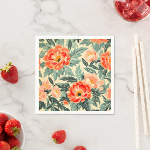 Creamy Vintage Peach Blossom Watercolor Napkin