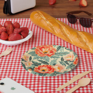 Creamy Vintage Peach Blossom Watercolor Paper Plate