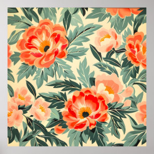 Creamy Vintage Peach Blossom Watercolor Poster
