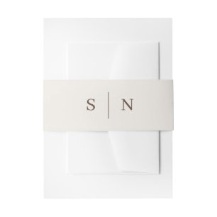 Creamy White and Brown Minimal and Chic Monogram Invitation Belly Band