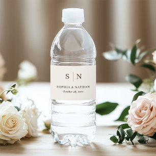 Creamy White and Brown   Minimal and Chic Wedding Water Bottle Label