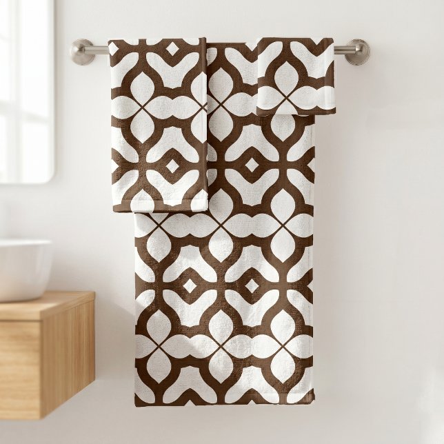 Creamy White and Brown Moroccan Boho Chic Pattern Bath Towel Set (Creator Uploaded)